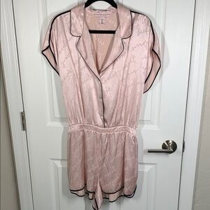Victoria’s Secret satin romper pink with black trim size XL